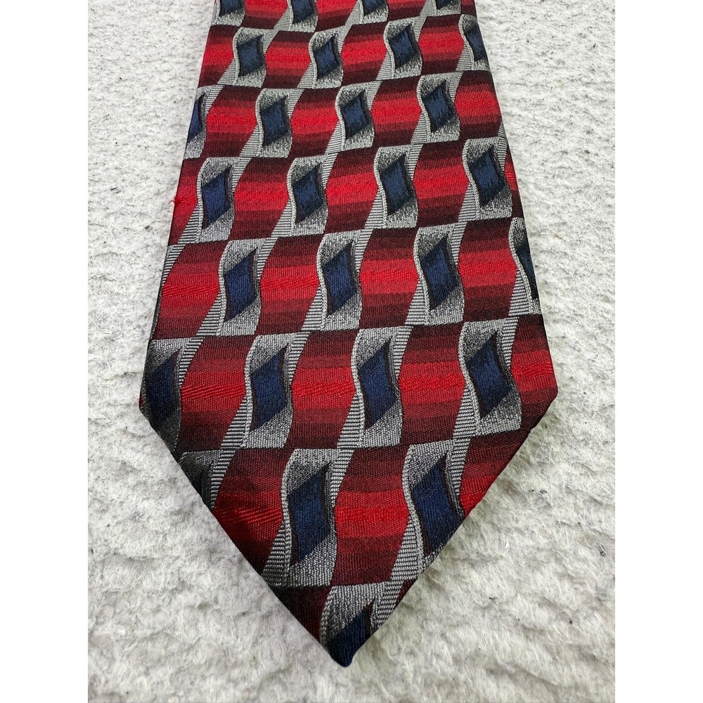 Nordstrom JZ Richards Tie Mens One Size Red Blue Geometric Pattern Silk Made USA